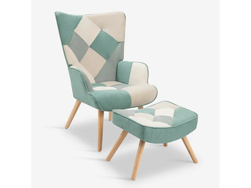 Set sillón patchwork + puf reposapiés estilo escandinavo Chapty Plus - Patchwork 1