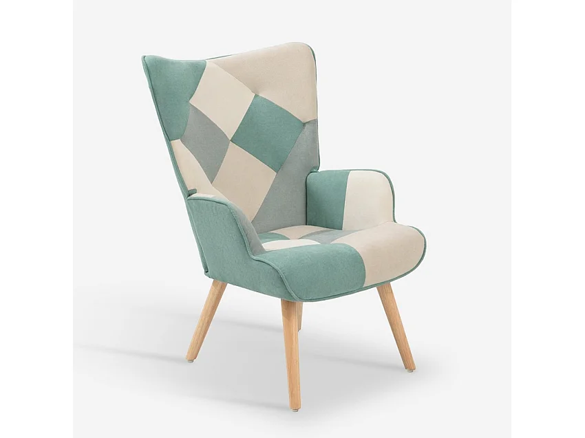 Set sillón patchwork + puf reposapiés estilo escandinavo Chapty Plus - Patchwork 1