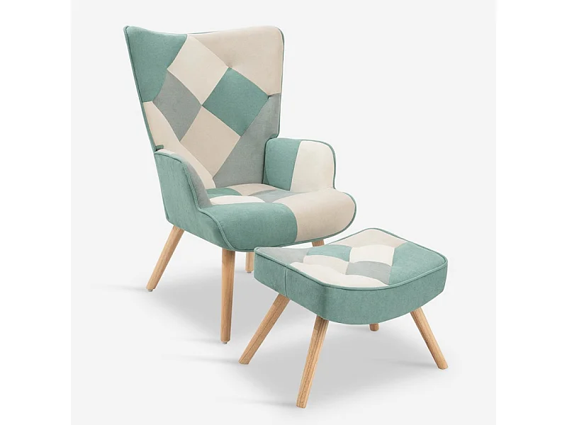 Set sillón patchwork + puf reposapiés estilo escandinavo Chapty Plus - Patchwork 1