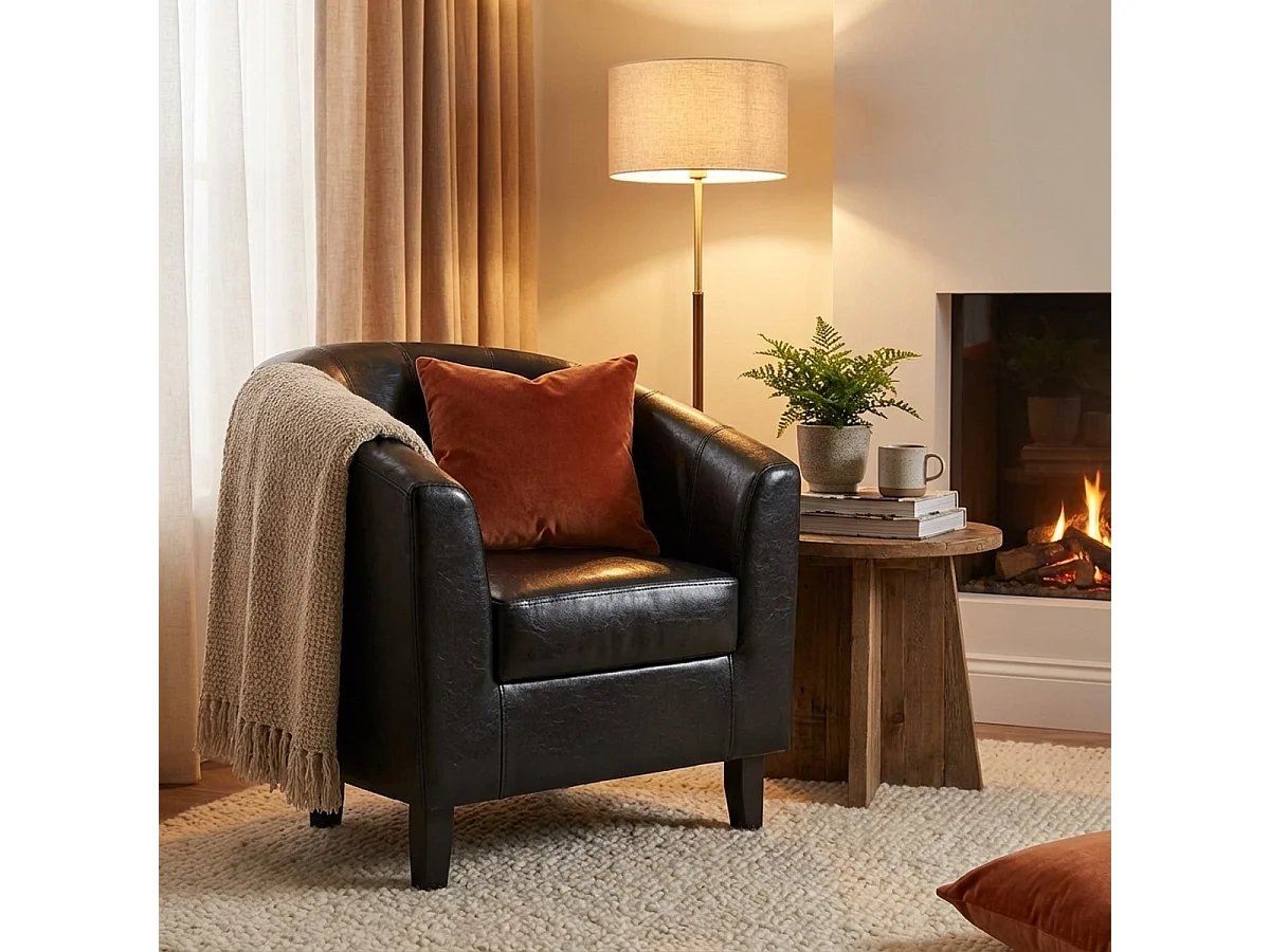 Poltrona design classico a pozzetto in similpelle per salotto ufficio sala attesa Seashell - Nero