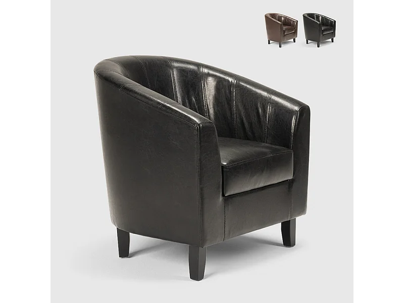 Sillón club de diseño clásico en polipiel para salón, oficina o sala de espera Seashell - Negro