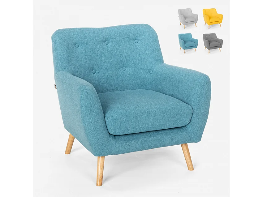 Sillón salón diseño moderno estilo nórdico de madera y tejido Modesto - Azul Marino
