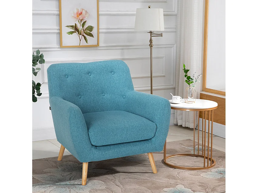 Sillón salón diseño moderno estilo nórdico de madera y tejido Modesto - Azul Marino