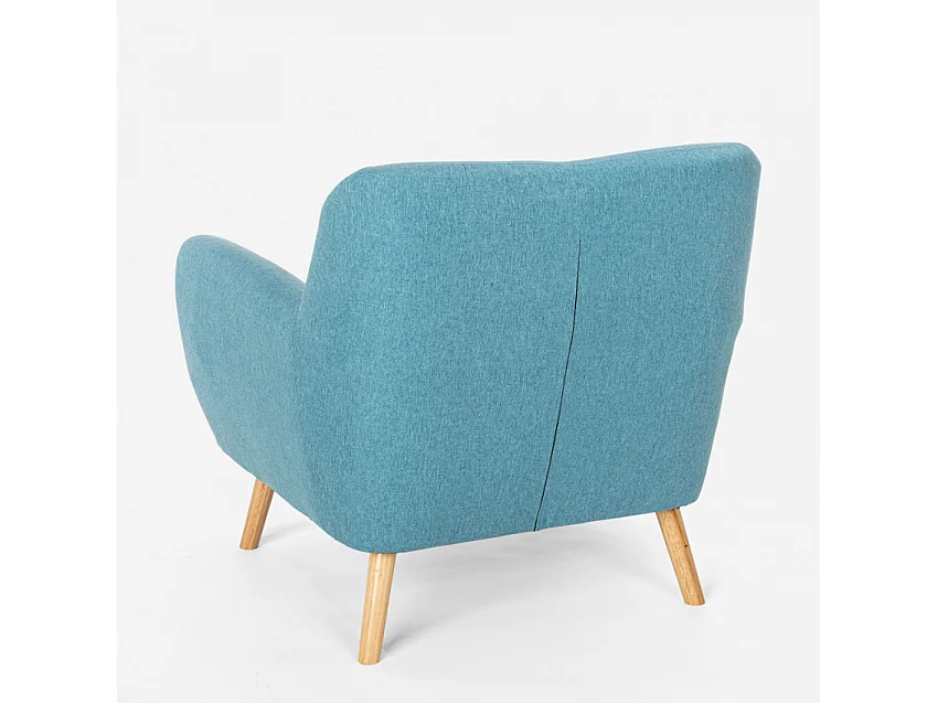 Sillón salón diseño moderno estilo nórdico de madera y tejido Modesto - Azul Marino