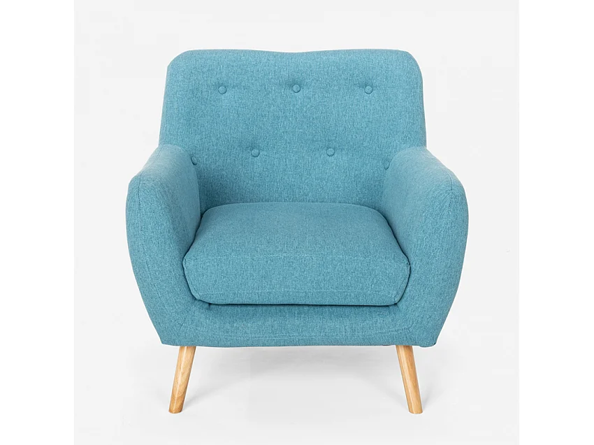 Sillón salón diseño moderno estilo nórdico de madera y tejido Modesto - Azul Marino