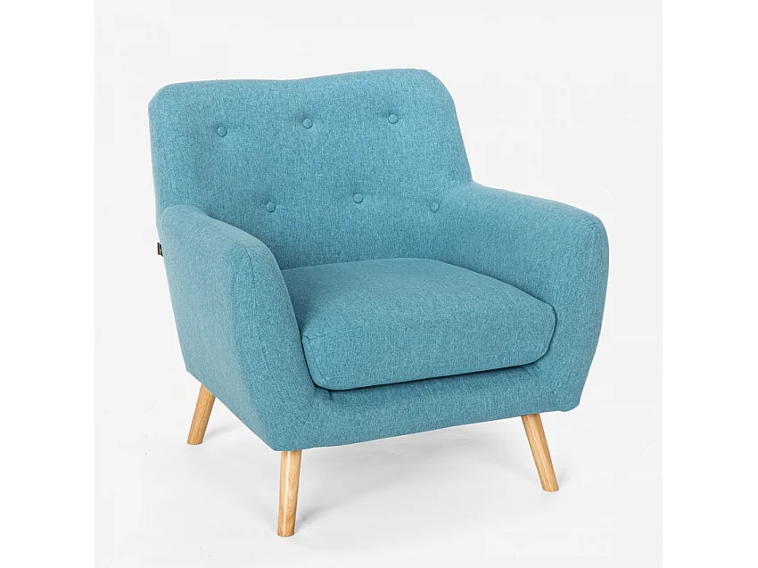 Sillón salón diseño moderno estilo nórdico de madera y tejido Modesto - Azul Marino
