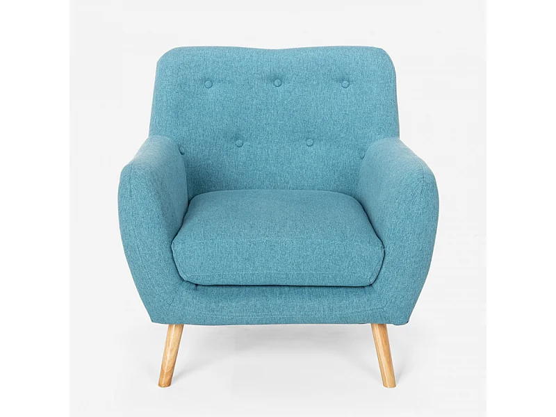 Sillón salón diseño moderno estilo nórdico de madera y tejido Modesto - Azul Marino