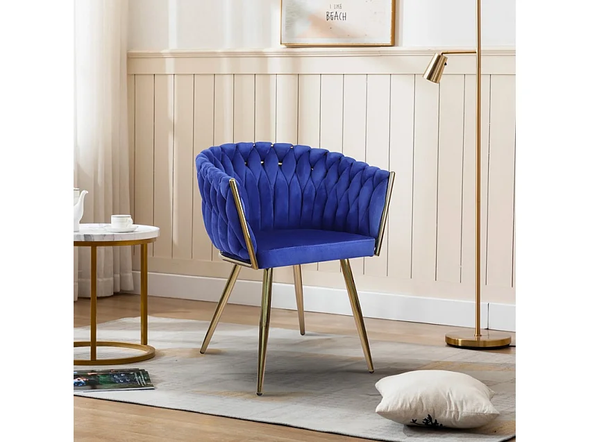 Butaca de diseño en terciopelo, silla con reposabrazos y patas doradas Versailles - Azul Marino