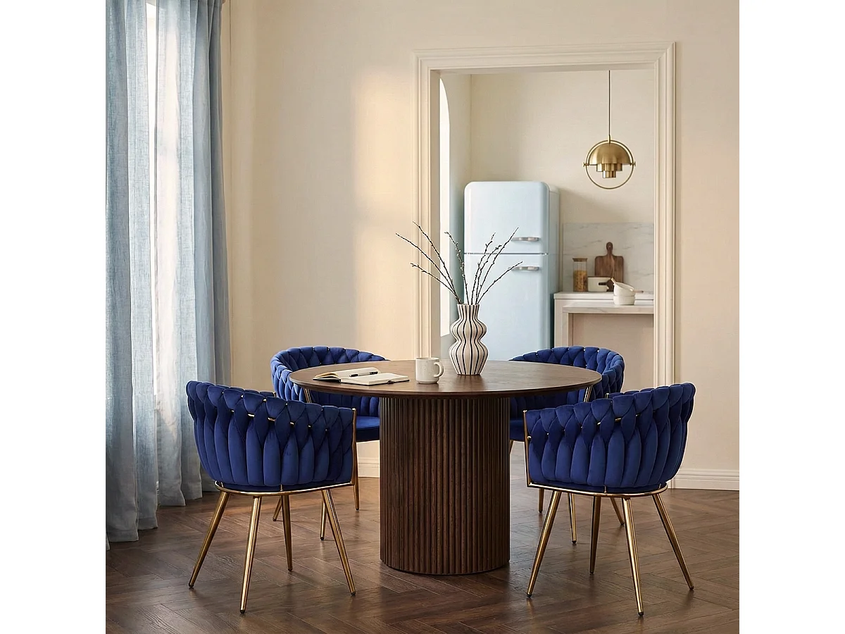 Fauteuil design en velours chaise accoudoirs pieds dorés Versailles - Bleu