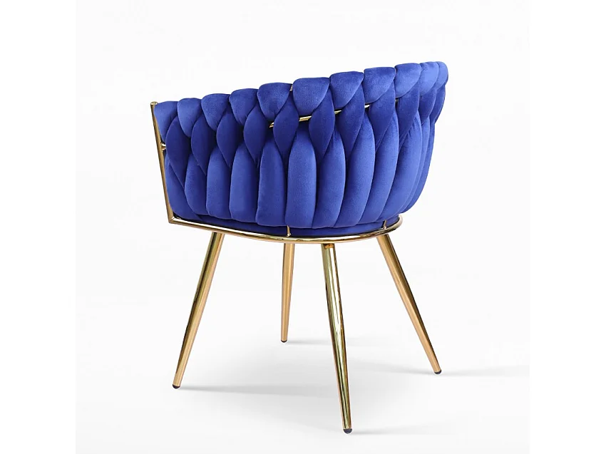 Fauteuil design en velours chaise accoudoirs pieds dorés Versailles - Bleu