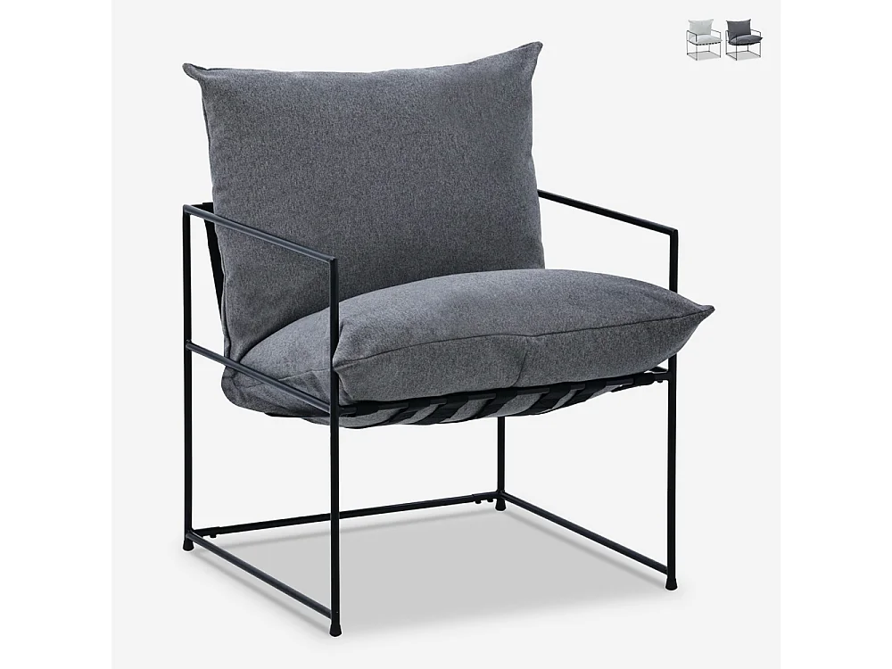 Poltrona design moderno in tessuto stile minimal metallo nero Alaska - Grigio Scuro