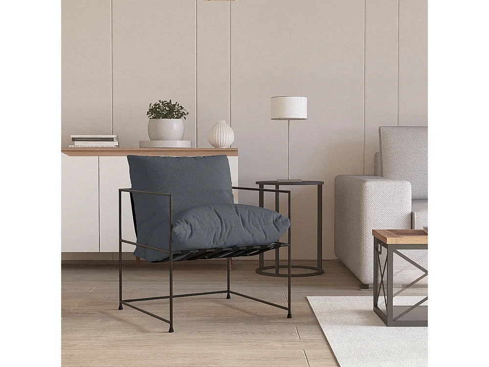 Modernes Design Sessel in minimalistischen Stil Stoff Metall schwarz Alaska - Dunkel Grau