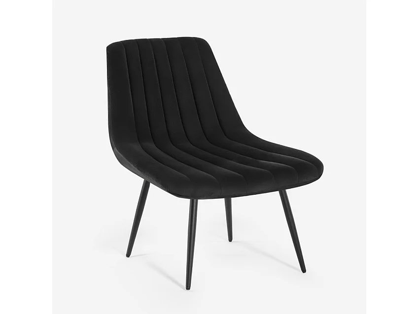 Poltrona salotto design moderno seduta a coste tessuto velluto Rajin - Nero
