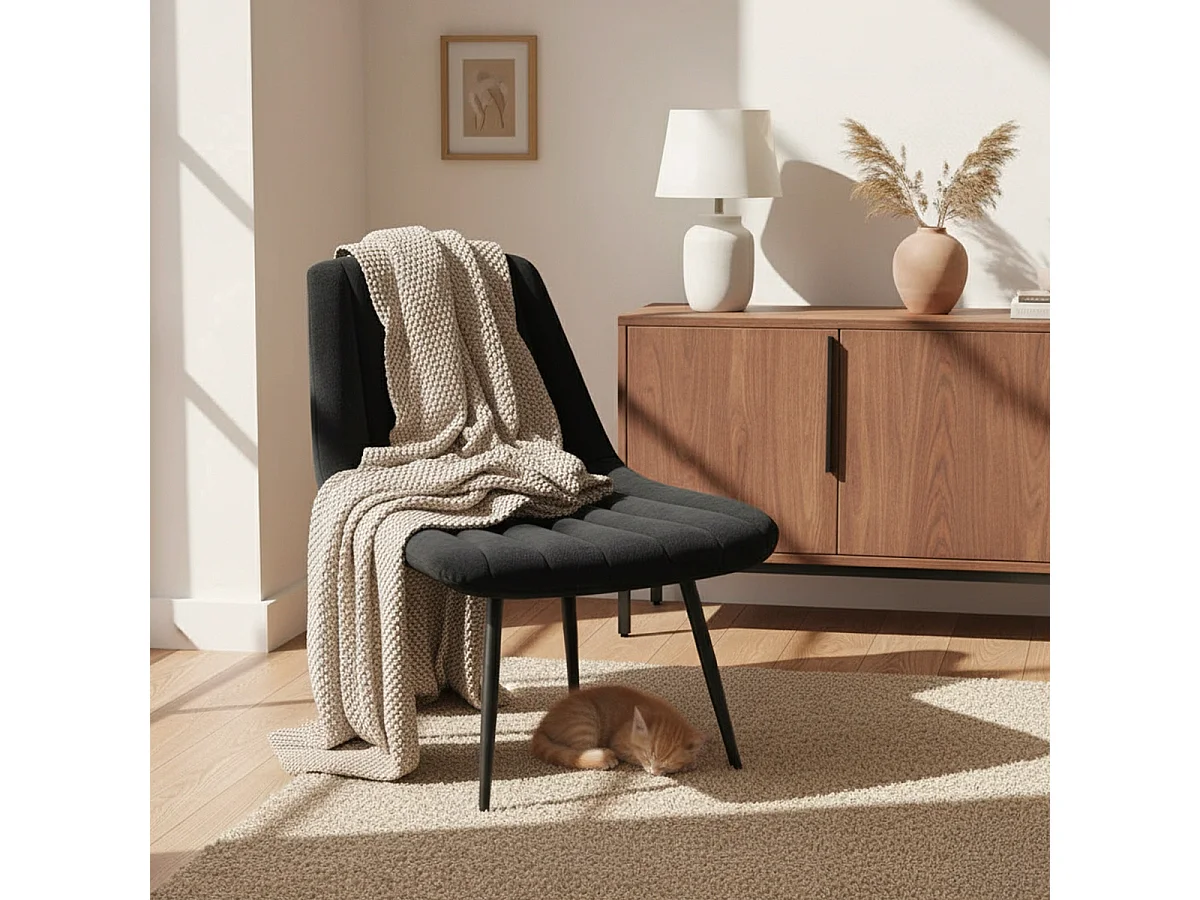 Poltrona salotto design moderno seduta a coste tessuto velluto Rajin - Nero