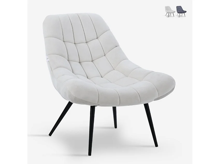 Poltrona salotto in velluto stile moderno seduta larga imbottita Ohio - Beige