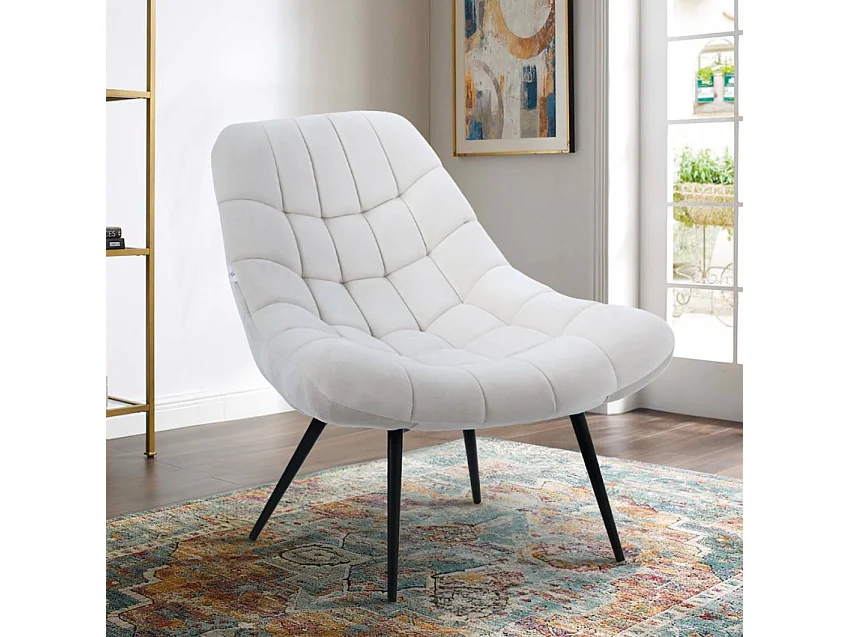 Poltrona salotto in velluto stile moderno seduta larga imbottita Ohio - Beige