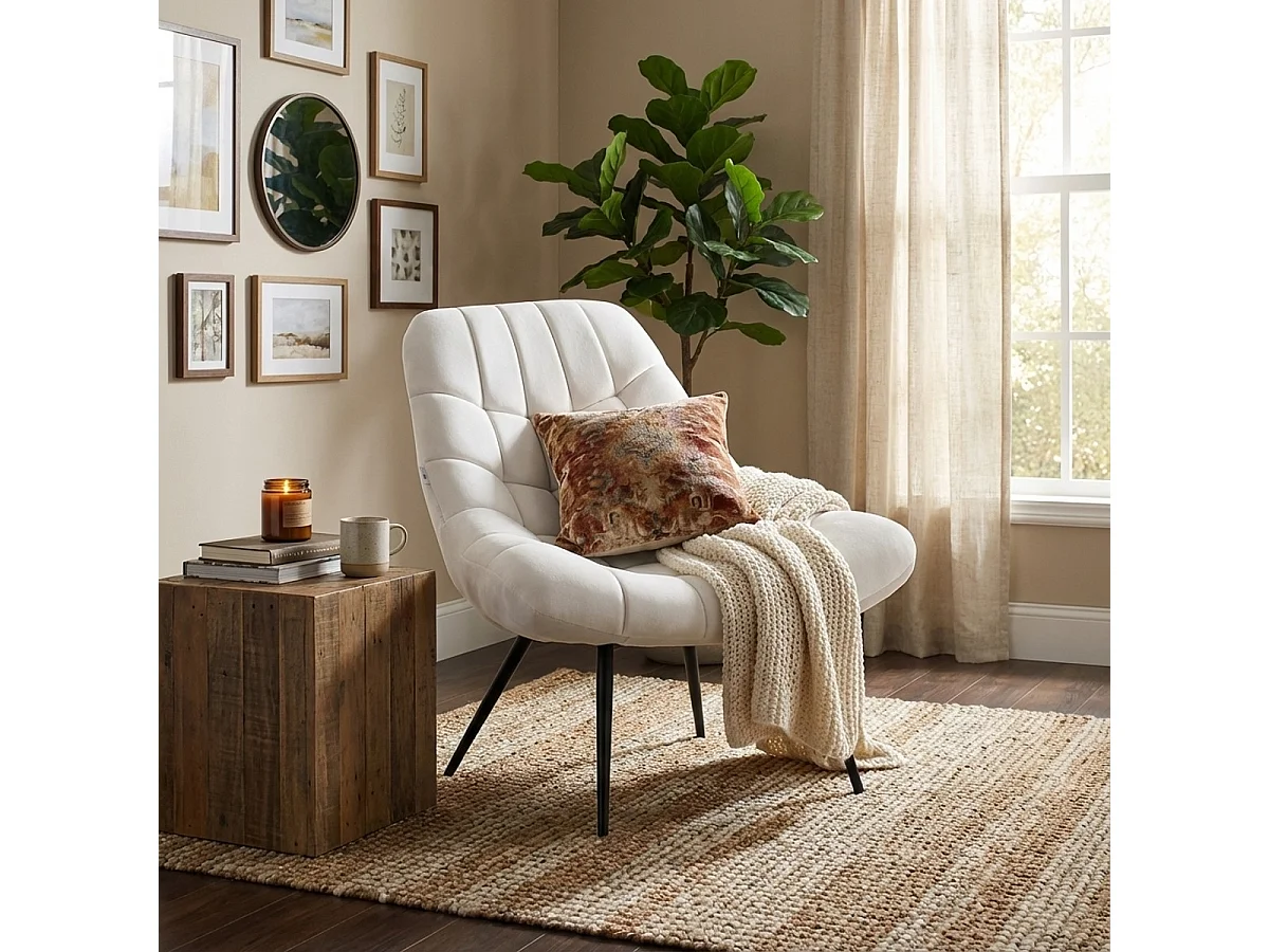 Sillón de salón en terciopelo estilo moderno asiento amplio acolchado Ohio - Beige