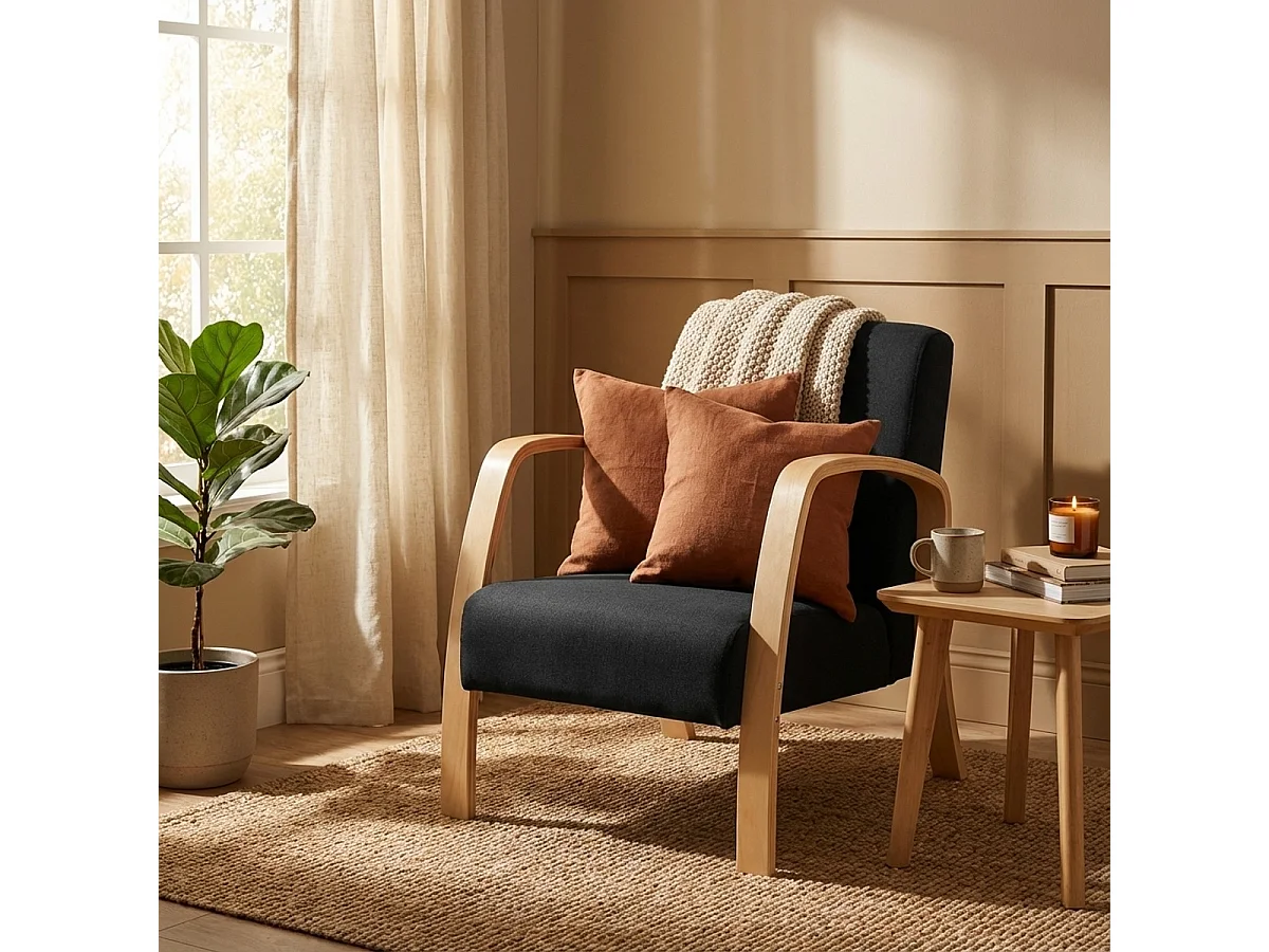 Ergonomischer skandinavischer Design-Sessel aus Holz  für Studio oder Wohnzimmer Frederiksberg - Grau