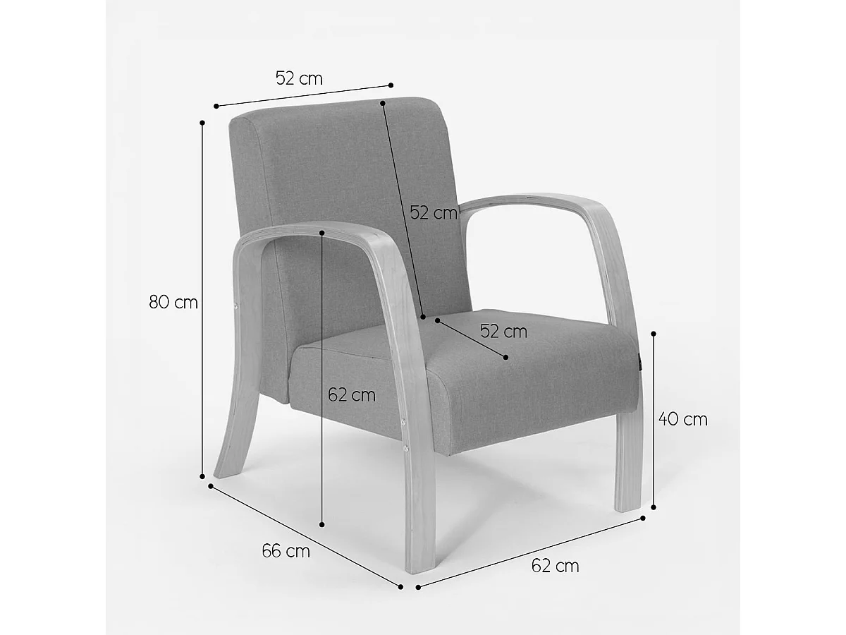 Ergonomischer skandinavischer Design-Sessel aus Holz  für Studio oder Wohnzimmer Frederiksberg - Grau