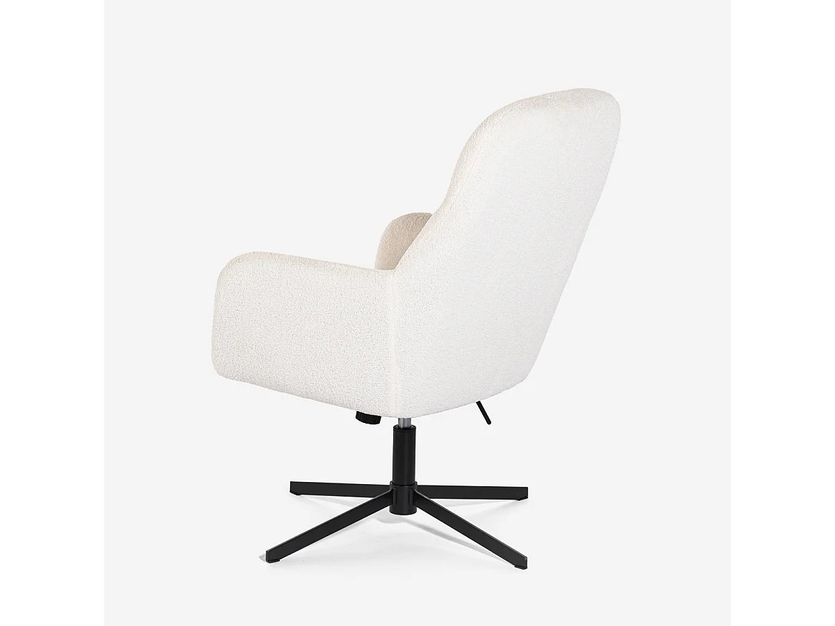 Sillón con reposapiés de tela bouclé color blanco para salón y oficina Shiro