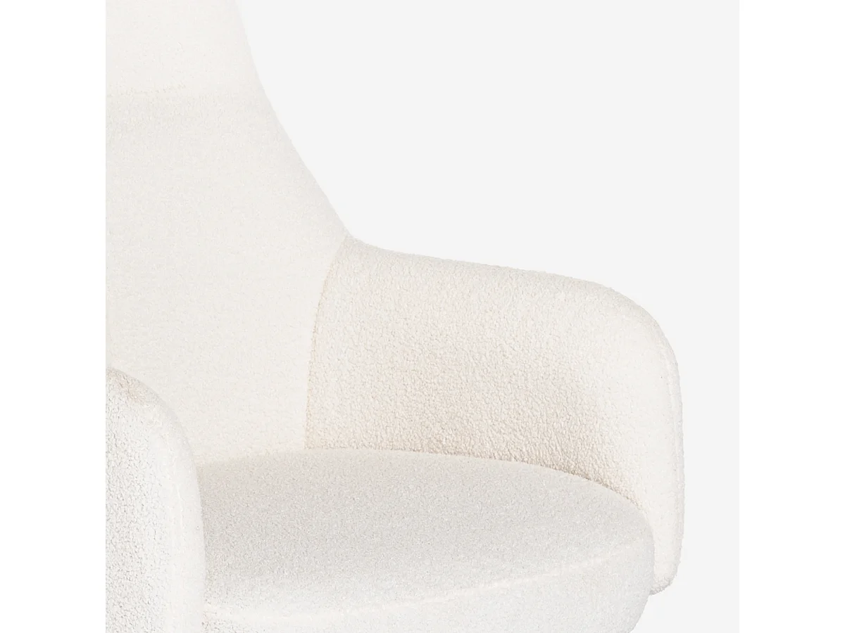 Sillón con reposapiés de tela bouclé color blanco para salón y oficina Shiro