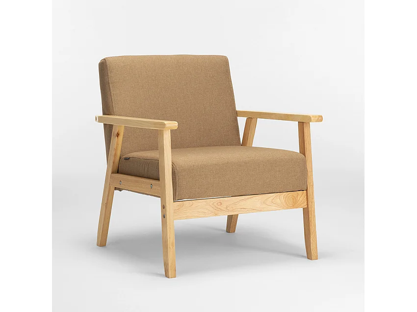 Poltrona sedia in legno design vintage scandinavo con braccioli Uteplass - Beige