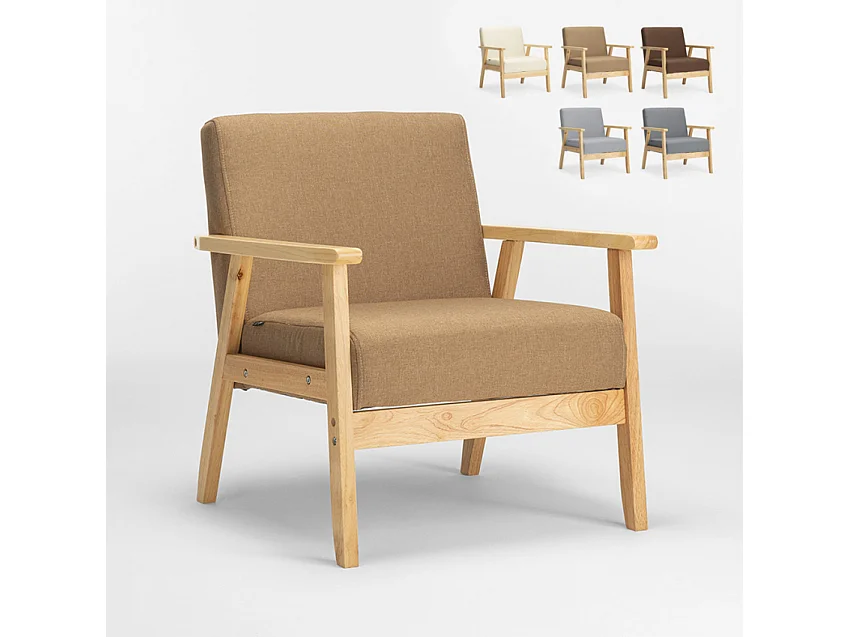 Sessel Holzstuhl Im Skandinavischen Vintage-Design mit Armlehnen Uteplass - Beige