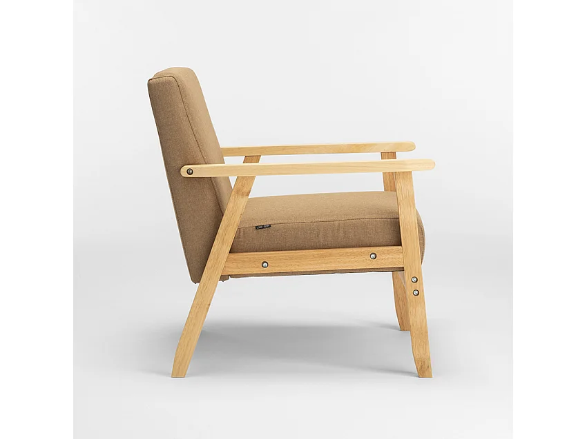 Poltrona sedia in legno design vintage scandinavo con braccioli Uteplass - Beige