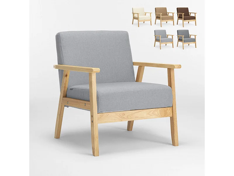 Poltrona sedia in legno design vintage scandinavo con braccioli Uteplass - Grigio