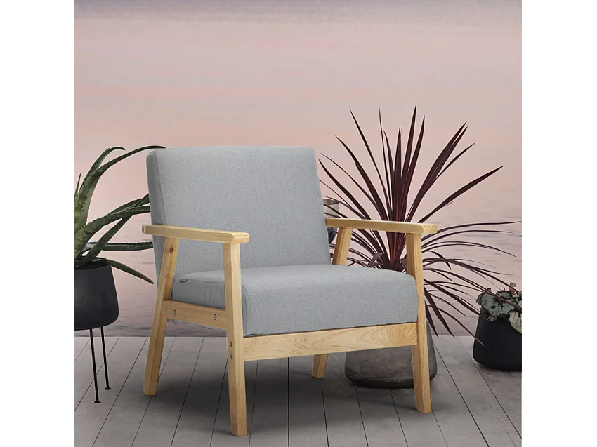 Sessel Holzstuhl Im Skandinavischen Vintage-Design mit Armlehnen Uteplass - Grau