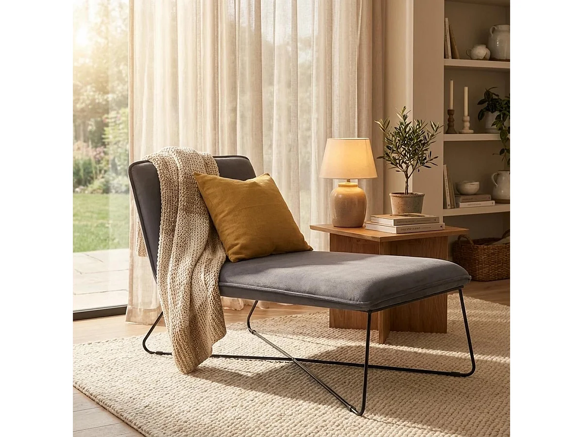 Samt minimalistisch modernes Design Liegesessel Dumas - Dunkel Grau