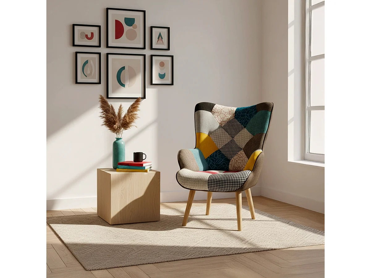 Poltrona Sedia Design Moderno con Braccioli Patchwork Patchy Chic