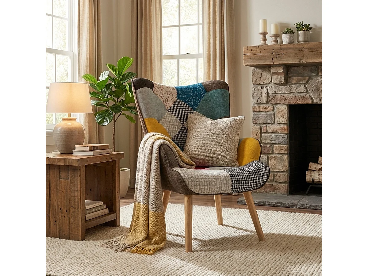 Poltrona Sedia Design Moderno con Braccioli Patchwork Patchy Chic