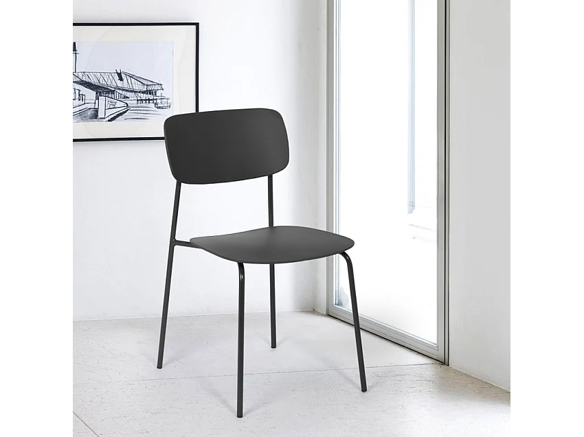 Sedia da pranzo in polipropilene e metallo cucina design moderno Josy - Nero