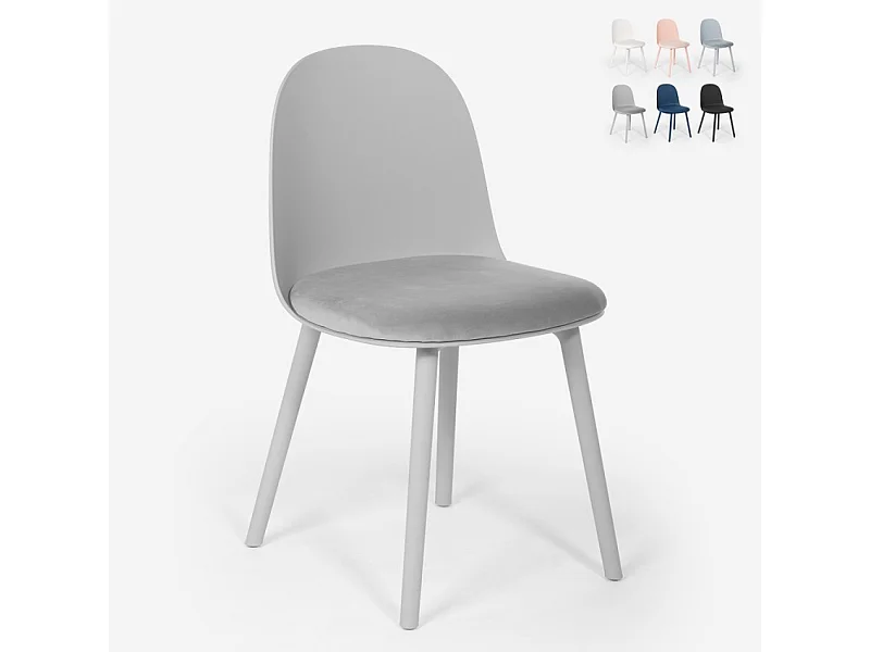 Sedia con cuscino imbottito velluto cucina soggiorno ristorante Florya - Grigio