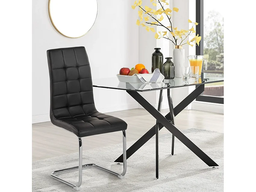 Silla de cocina y comedor elegante de polipiel con respaldo alto Dudak - Negro