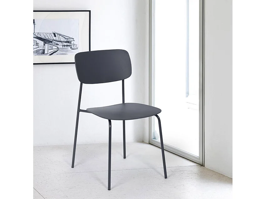 Silla de comedor de polipropileno y metal cocina diseño moderno Josy - Azul Marino