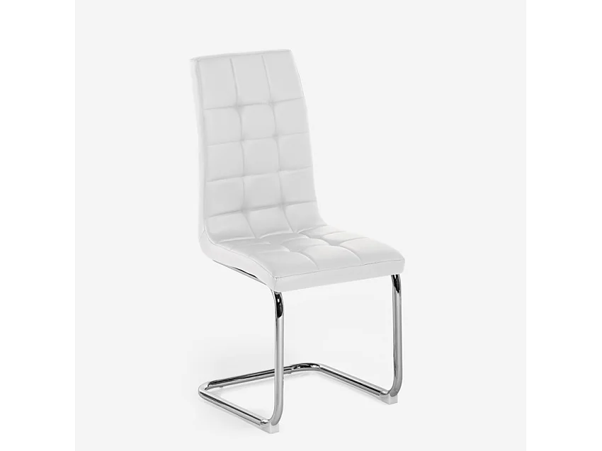 Silla de cocina y comedor elegante de polipiel con respaldo alto Dudak - Blanco
