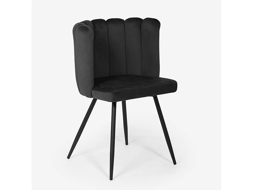 Sedia da pranzo poltrona a conchiglia imbottita velluto design Shelly - Nero