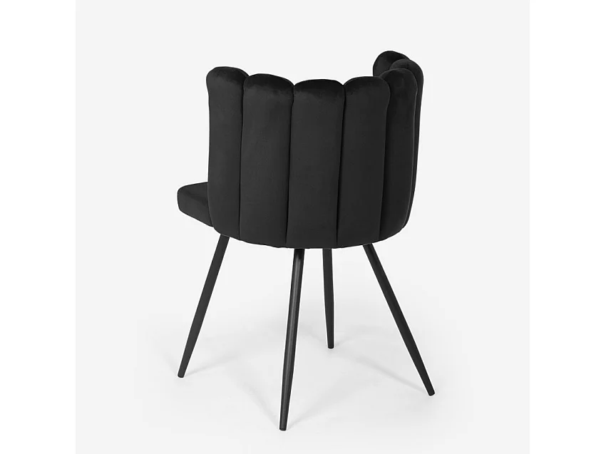 Sedia da pranzo poltrona a conchiglia imbottita velluto design Shelly - Nero