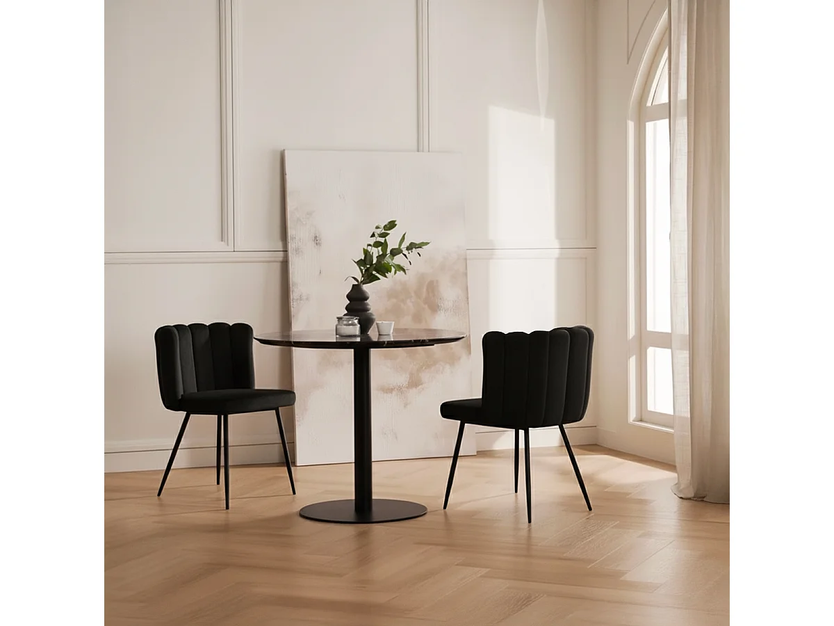 Silla de comedor forma de concha tapizada en terciopelo diseño Shelly - Negro