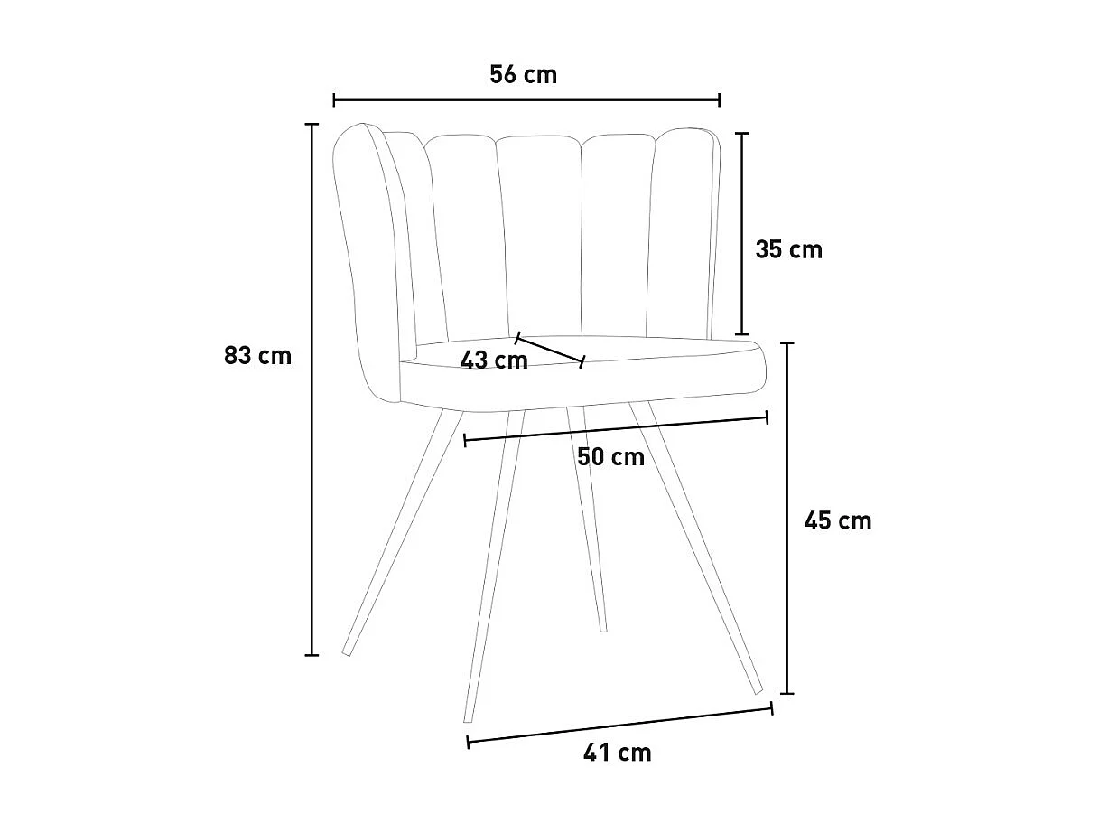 Silla de comedor forma de concha tapizada en terciopelo diseño Shelly - Negro