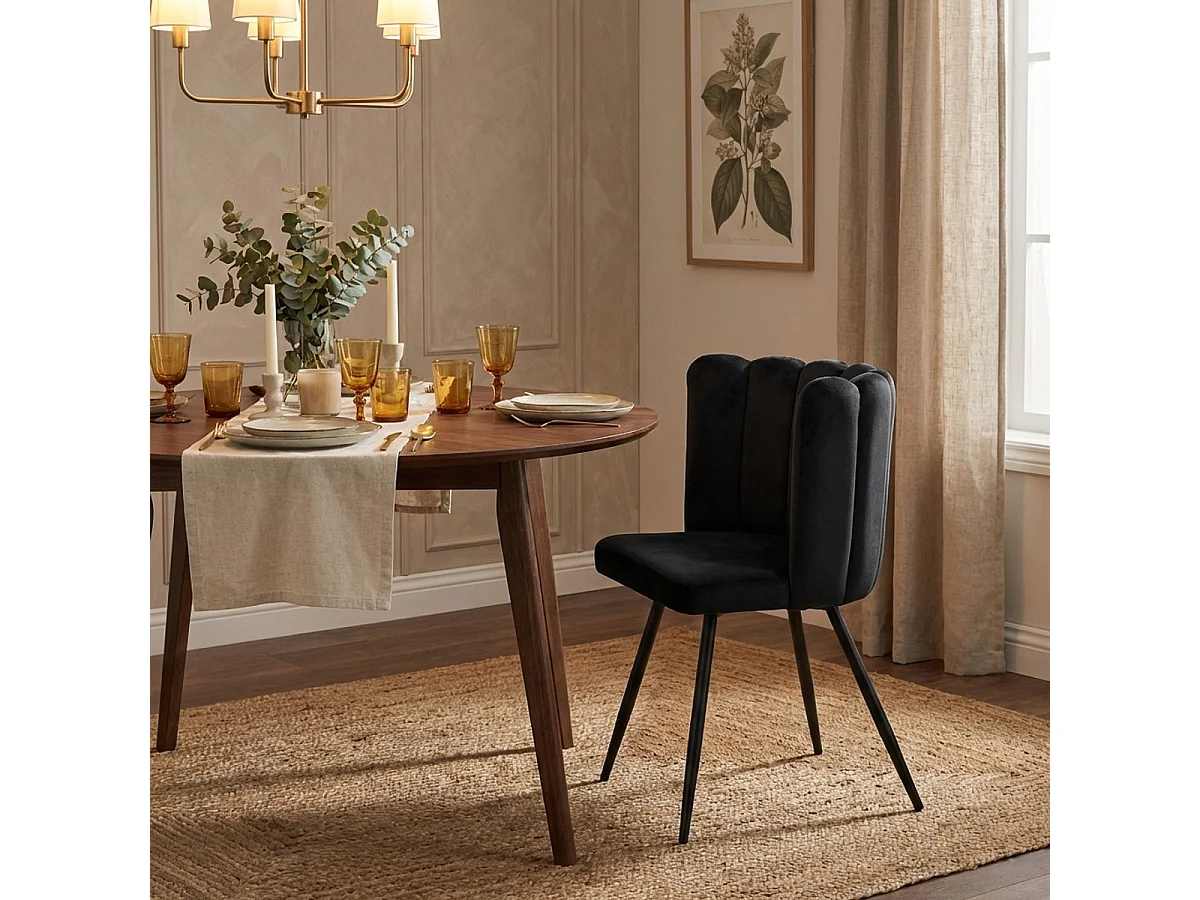 Sedia da pranzo poltrona a conchiglia imbottita velluto design Shelly - Nero