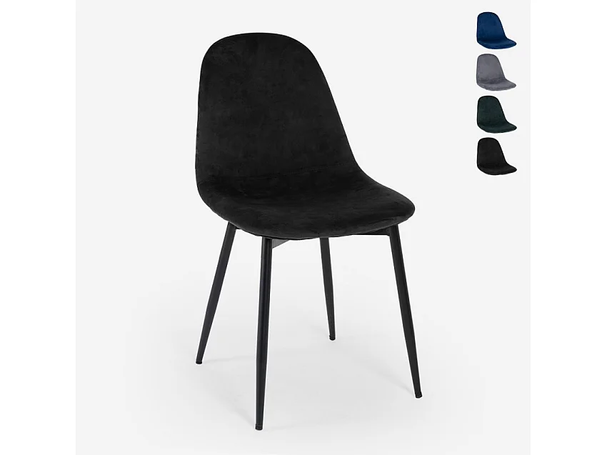 Silla de restaurante de cocina de comedor en terciopelo de diseño moderno Lozan - Negro