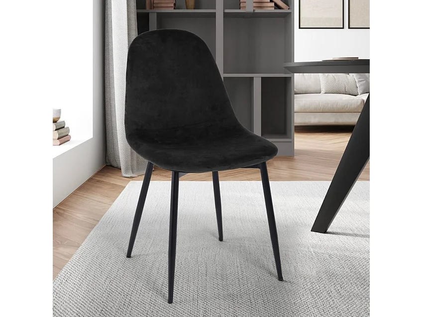 Silla de restaurante de cocina de comedor en terciopelo de diseño moderno Lozan - Negro