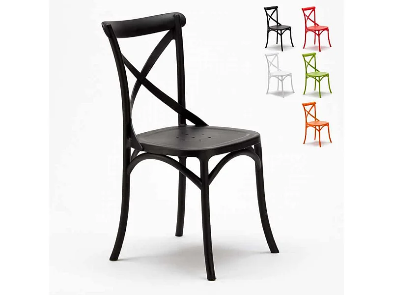 Sedie cucina bar in polipropilene Vintage Paesana Cross design - Nero