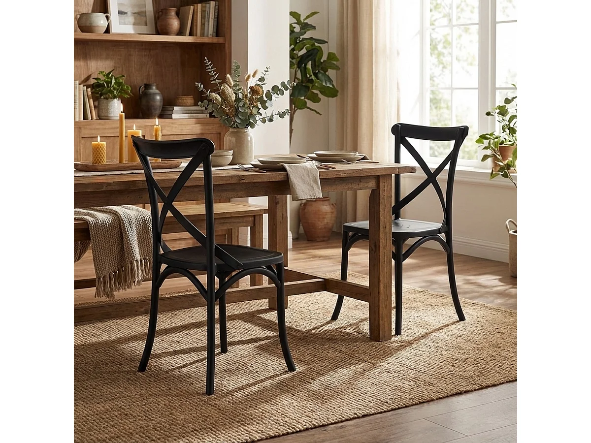 Chaise de cuisine bar et restaurant en polypropylène Vintage Paesana Cross design - Noir