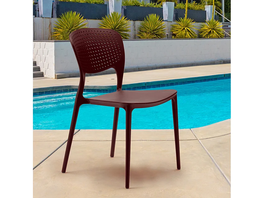 Silla cocina bar polipropileno apilable exterior interior Garden Giulietta - Marrón