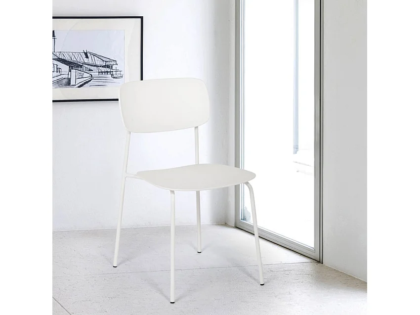 Silla de comedor de polipropileno y metal cocina diseño moderno Josy - Blanco