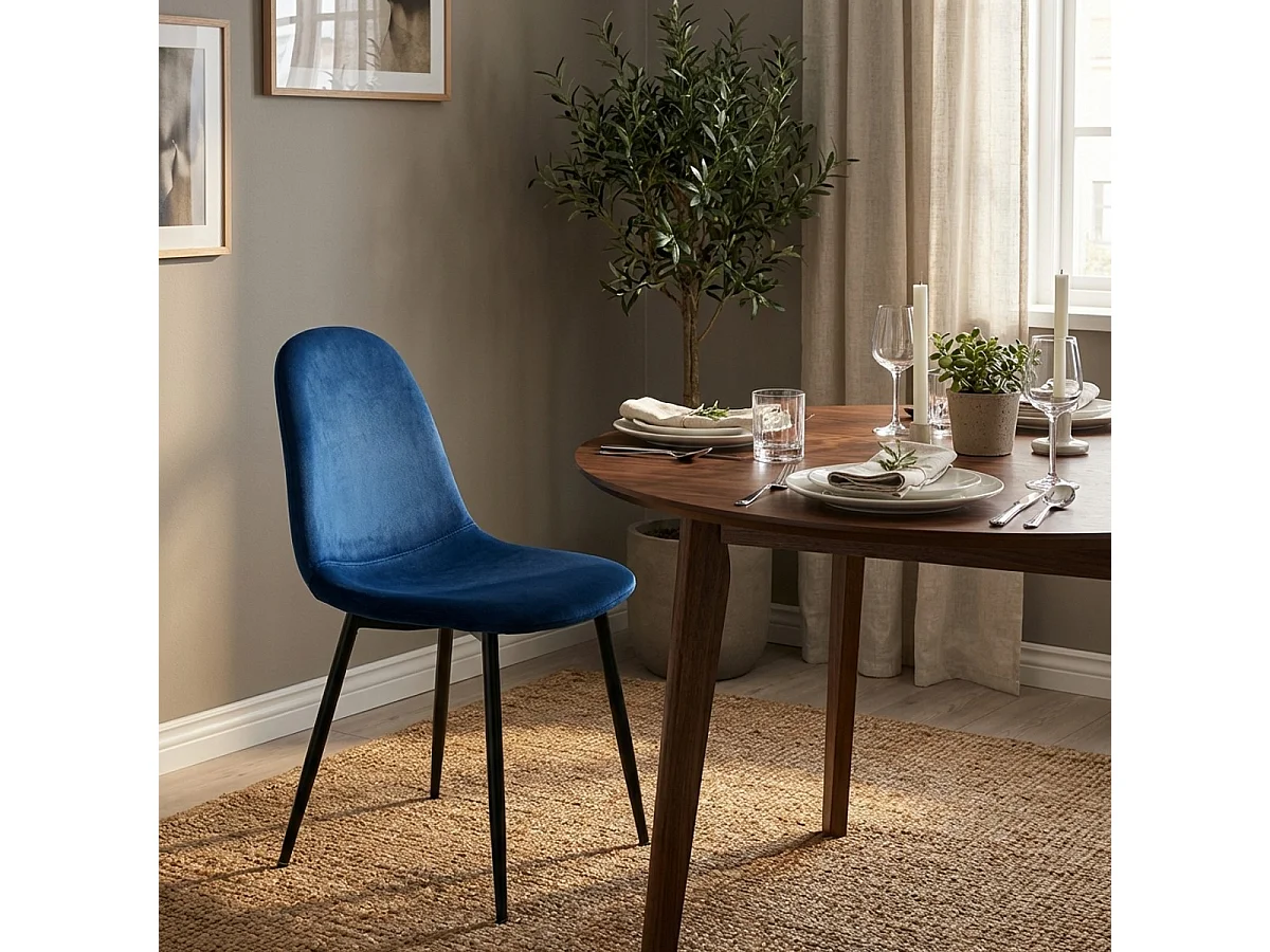 Chaise de salle à manger cuisine restaurant en velours design moderne Lozan - Bleu
